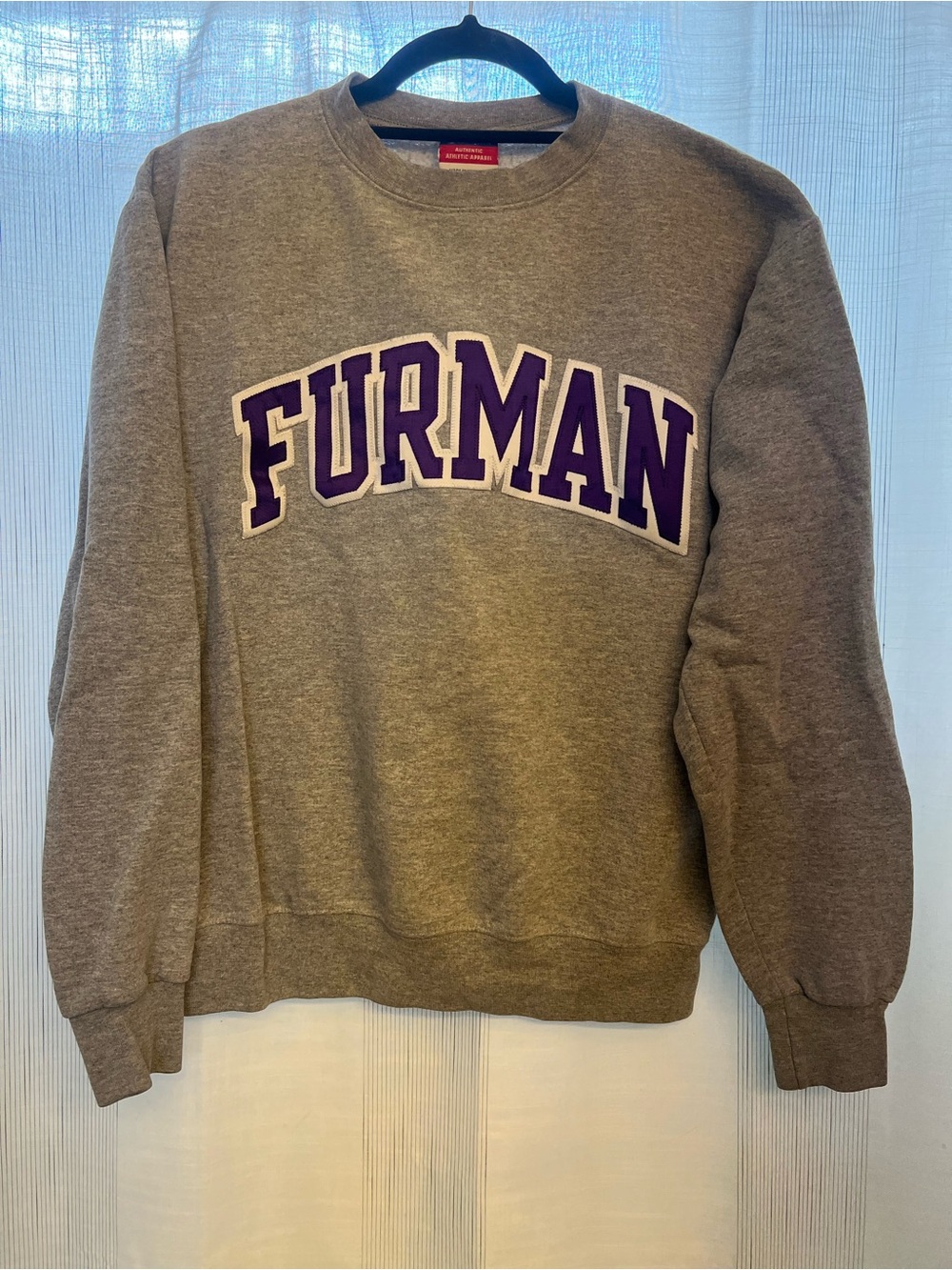 Furman Gray Crewneck Sweatshirt with Purple Logo